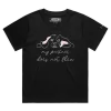 Black Female Loose T-shirt with dog saying ‘My partner Does Not Flea’ design VOICEART