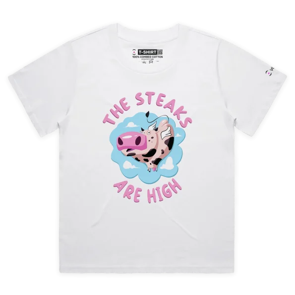 White Female Loose ‘The Steaks Are High’ T-shirt design VOICEART