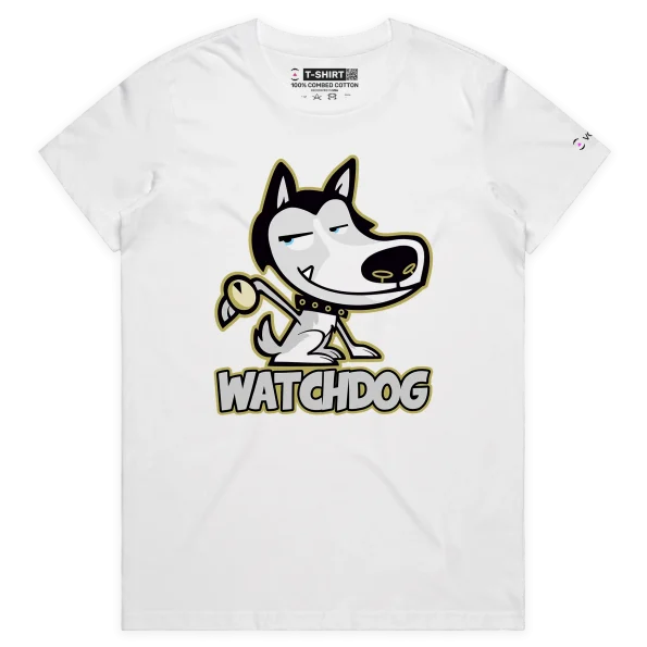 White Female Watchdog Husky Wearing a Watch tshirt design VOICEART