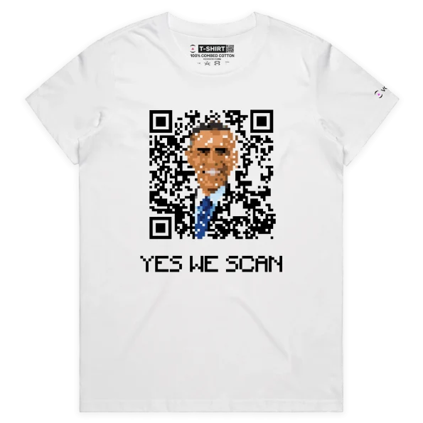 White Female Barack Obama And Beeping QR Code Premium T-shirt design VOICEART