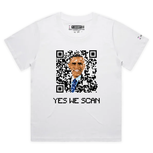 White Female Loose Barack Obama And Beeping QR Code Premium T-shirt design VOICEART