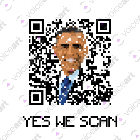 White watermark Barack Obama And Beeping QR Code Premium design VOICEART