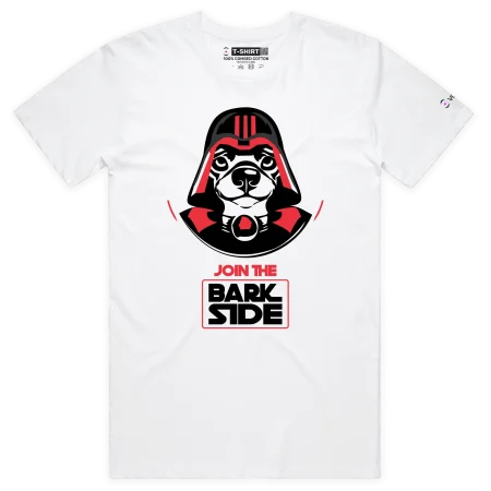 White Male Darth Vader Dog ‘Join The Bark Side’ T-Shirt design VOICEART