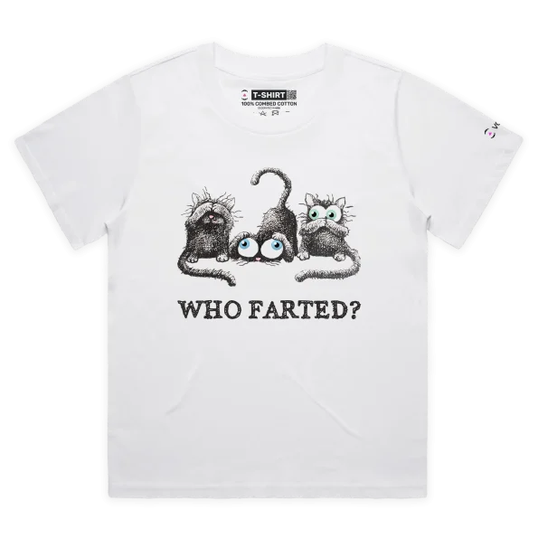 White Female Loose Who Farted Smelly Cats Funny Animals T-Shirt Design VOICEART