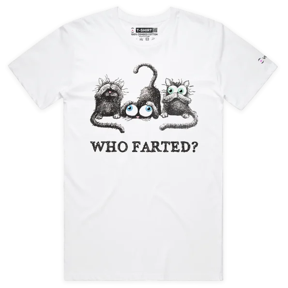 White Male Who Farted Smelly Cats Funny Animals T-Shirt Design VOICEART